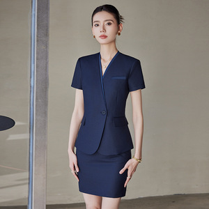 Women's Short Sleeve Work Suit Summer Thin Hotel Receptionist Uniform Polyester Cotton Professional Office Wear - Product Image 3