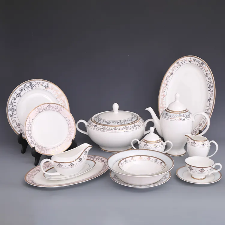 Porselein Keramische Servies Servies Borden Schotel Sets Roze Fijne Bone China Diner Set Bloemen