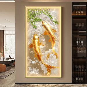 Personalizzato moderno <span class=keywords><strong>di</strong></span> lusso LED Koi pesce animale arte della parete astratta natura morta <span class=keywords><strong>di</strong></span> cristallo <span class=keywords><strong>di</strong></span> porcellana pittura per soggiorno decorazione della casa - Product Image 2