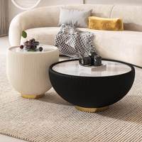 Table basse en pierre style crème français, design minimaliste moderne, aucun assemblage requis, pour petit appartement, salon, luxe léger