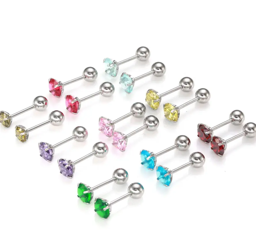 Stainless steel earrings colored zircon screw ball stud earrings women earrings 12 colors birthday stone earrings