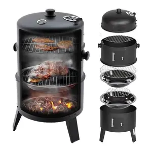 Hot Sale Outdoor Space Valentine Rauchfreier Grill Grill Raucher 3 Schichten Tower Vertical Barrel Charcoal BBQ Grill