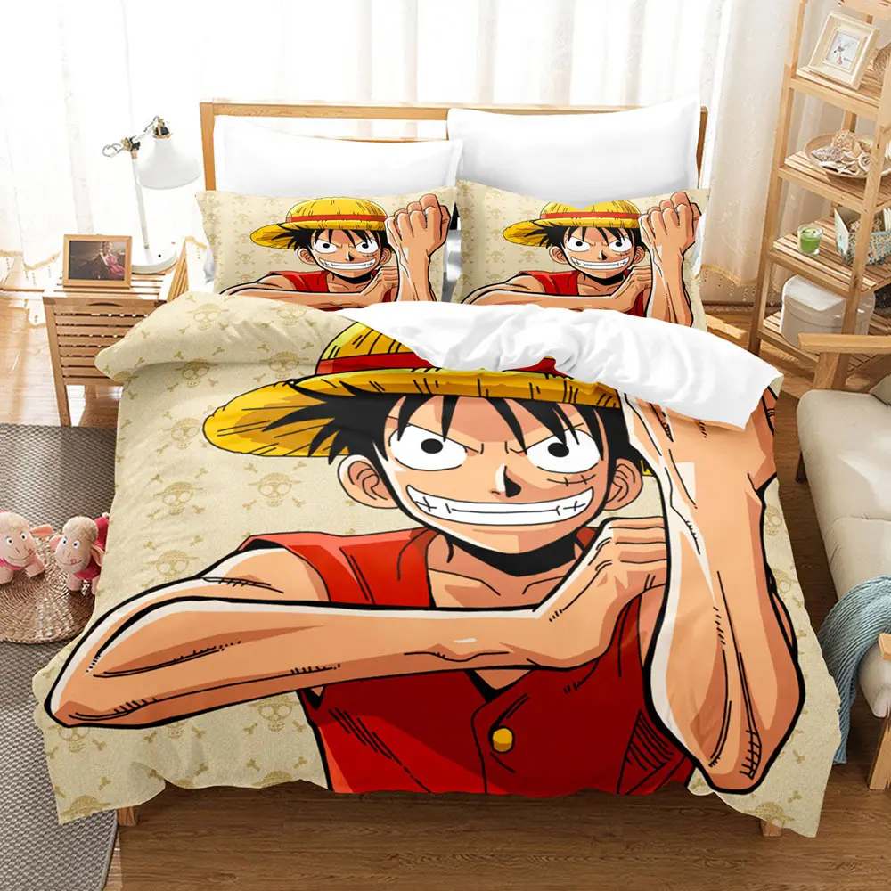 3 Pieces of Anime Luffy Bedding Set (1 Duvet Cover + 2 Pillow Pads), Super Soft Microfiber Zoro Anime Duvet Cover Set