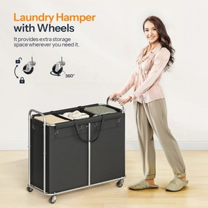 Trieur de panier à <span class=keywords><strong>linge</strong></span> à 3 sections, panier à <span class=keywords><strong>linge</strong></span> sale roulant à 3 compartiments, chariot à <span class=keywords><strong>linge</strong></span> mobile à 3 bacs avec roues, vente en gros - Product Image 2