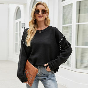 Mills Sisters élégant femmes haut à manches longues automne à la mode lâche côtelé tricoté <span class=keywords><strong>pull</strong></span> couleur unie surdimensionné col rond chandails - Product Image 4