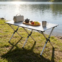 Tragbarer, robuster Esstisch aus Aluminiumlegierung im modernen Design mit Klappfunktion und Eierrollen-Stuhl-Set, 80 kg Tragkraft, für Outdoor-Reisen und Familie