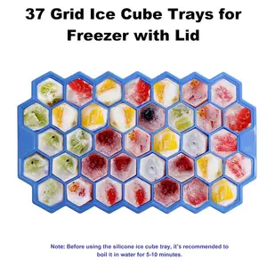 37 Grid Silicone Ice Cube Trays For Freezer With Lid For Small Ice Cube Molds With Diamond Design