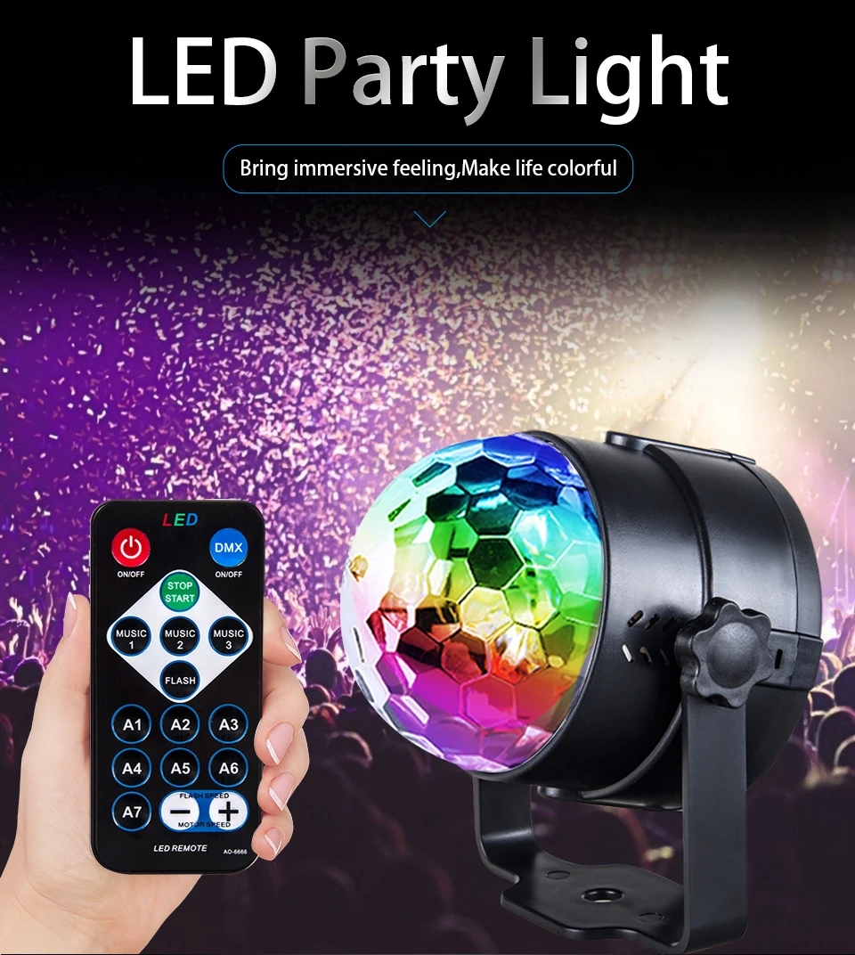 RGB Disco Ball LED Mini Night Wedding Stage LED Strobe Light Automatic Rotation Music Star Disco Laser Lighting LED Projector La