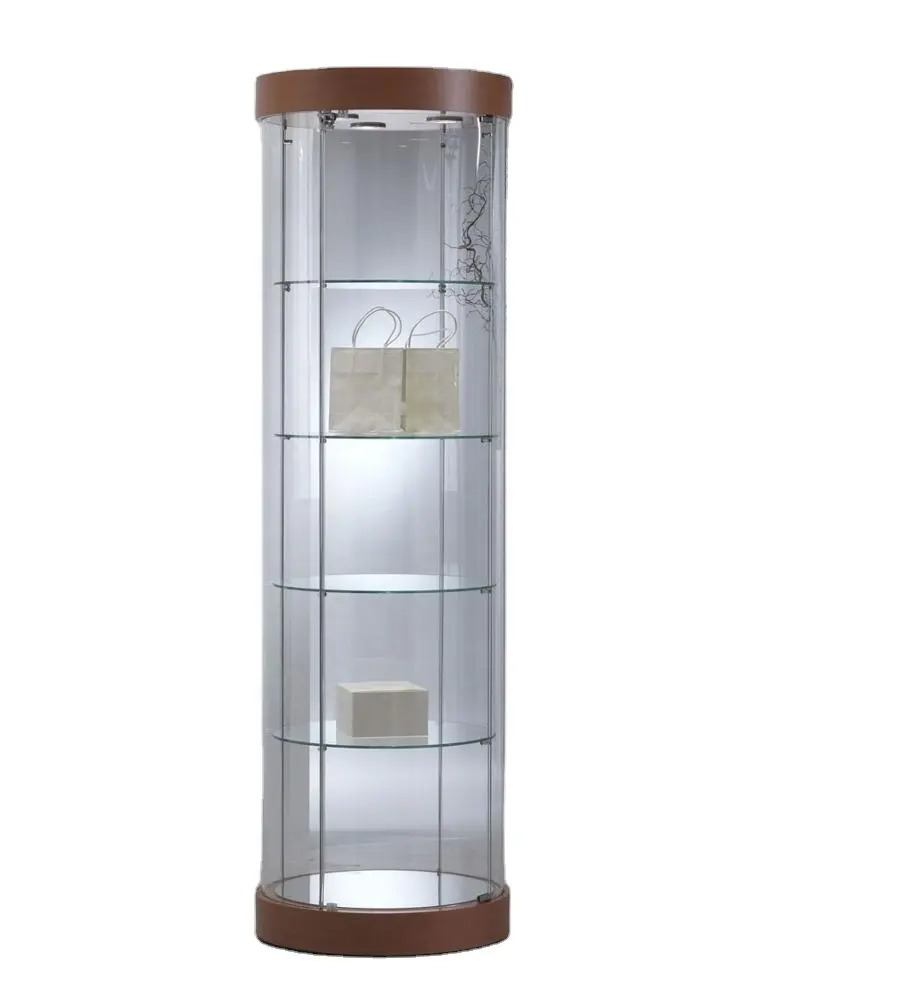 Vitrina de Vidrio Curvo con luces LED para trofeo, venta al por menor