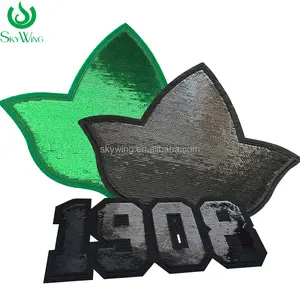 Wholesale Sequin Embroidery Patches Sequins Iron On Patches For Jacket Black And Green Sequin Ivy Leaf Soror Applique AKA Sor
