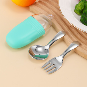 304 Stainless Steel Fork And Spoon Set Portable Outdoor Kids Tableware Oval Shape Multicolor Gift Box - Product Image 1