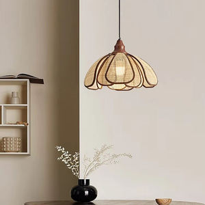 Lampadario Moderno Rotondo per Interni, Design Naturale con Paralume in Legno e <span class=keywords><strong>Rattan</strong></span>, per Cucina e Ristorante - Product Image 3