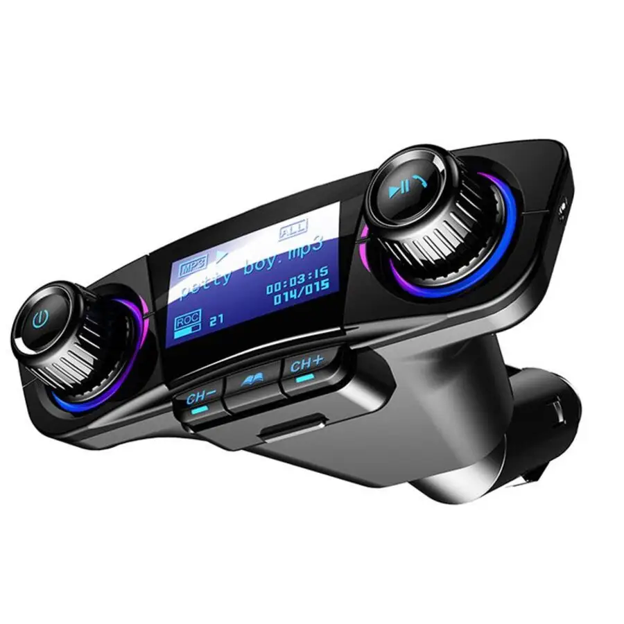 Car FM Transmitter Wireless Handsfree Auto Kit Aux Modulator MP3 Player TF Dual USB 2.1A Power ON OFF Display Audio