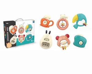 Ramah Lingkungan Keamanan Yang Baru Lahir Shaking Bell Mainan Colorful 6 Pcs Plastik Rattle Ring