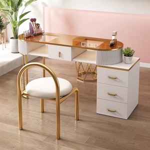 Luxury Nail Salon <b>White</b> Glass Double Seater Manicure <b>Table</b> and Chair Set Modern Beauty Shop Nail <b>Table</b> - Product Image 1