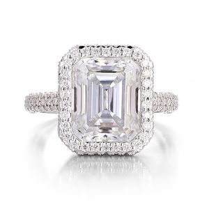 Anillo de Lujo Personalizado, Oro Blanco Sólido de 10K, 14K, 18K, Diamante VVS, Moissanita, Corte Esmeralda, Anillo de Compromiso y Boda para Mujer y Hombre - Product Image 2