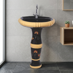 Ensemble de lavabo carré en céramique marron victorien sur piétement complet pour salle de bain, hôtel, villa et projets - Product Image 6