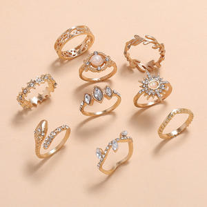Conjuntos de Joyería de Moda, 9 Piezas, Anillos de Ópalo en Tono Dorado con Piedras de Corte Marquesa, Diseño de Estrella, Serpiente y Hoja, para Mujer, para Fiestas - Product Image 3