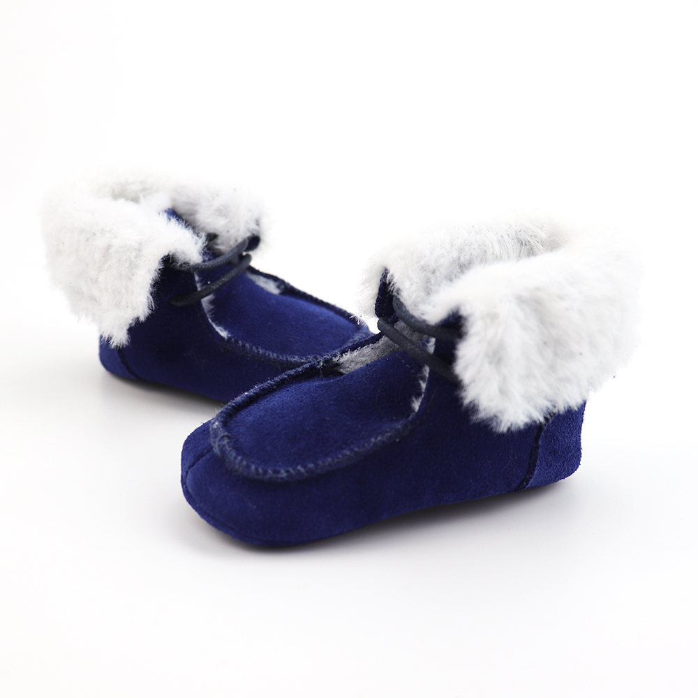 Smile Baby Custom Logo Plush Shoelace Lace Up Navy Boy Suede Soft Sole Boy Boots For Winter