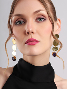 <b>Amethyst</b> Oasis Drop Earrings <b>Raw</b> <b>Amethyst</b> Stone Gold Hammered Tiered Dangle Earrings Elegant Natural Gemstone Jewelry - Product Image 3