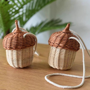 Cestini Portaoggetti in Rattan Intrecciati a Mano, Cesto con Coperchio per Giocattoli dei <span class=keywords><strong>Bambini</strong></span>, Accessorio per Fotografia, Borsa a Forma di Ghianda, Scatola Portaoggetti a Forma di Fungo - Product Image 4