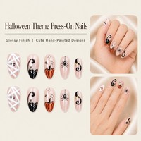 H69 Kaixin Nouvelle Arrivée Halloween Faux Ongles à Presser Français Mignons Peints à la Main Courts Amande pour l'Intérieur Fournitures pour Ongles