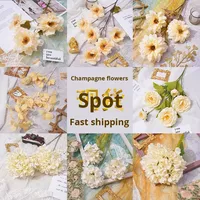 Vente en gros de fleurs artificielles en soie à tige unique de la série Color, roses, hortensias, écologiques, pour Noël, mariages, fête des mères