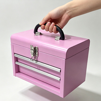 Boîte à outils élégante rose pâle imperméable à 2 tiroirs, finition thermolaquée, tiroirs coulissants pour le rangement des outils de garage, rangement ordonné, portable