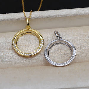 WENCHI S925 Plata Redonda 14mm Perla de Mármol Colgante Componente Semiterminado para Joyería DIY Bandeja Vacía - Product Image 5