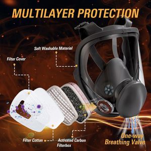 Masque respiratoire intégral Tao Shield en silicone réutilisable, protection chimique, cartouche filtrante pour vapeurs organiques, pour peinture au pistolet - Product Image 3