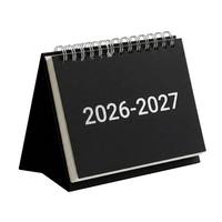 Calendario de Escritorio Minimalista de Cartón Gris con Doble Año 2026-2027, Personalizable con Logotipo, Encuadernación en Espiral, Decoración de Oficina, Negocios