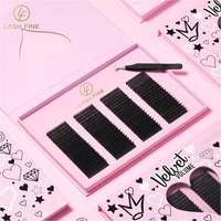 Extensions de cils LASHFINE Velvet Volume, fournitures pour extensions de cils, étiquette privée, plateaux de cils individuels, noir mat, extensions de cils en cachemire