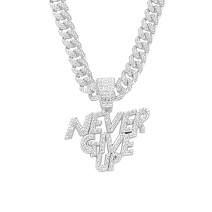 Catena cubana Hip Hop 13mm fatta su misura con lega di zinco e Bling CZ strass non rinunciare mai alla collana con ciondolo lettera - Product Image 2