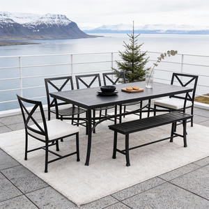 Conjunto de Comedor de Estilo Escandinavo para Exteriores con Mesa Rectangular Resistente a la Intemperie para Jardín o Patio Trasero, Estilos Personalizables - Product Image 1