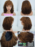 Letsfly Promotion 67$ Perruques bouclées Pixie avec frange 14 pouces 250% de densité sans dentelle 210 grammes 100% cheveux humains Perruques Remy Extension de cheveux