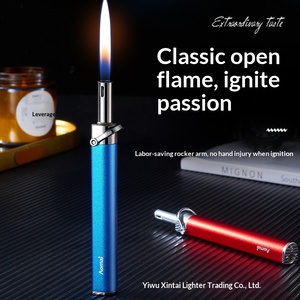 Nuevo encendedor de llama abierta tipo cigarrillo, metálico, personalizado, pequeño, inflable, portátil, al por mayor, con impresión de patrones, de butano - Product Image 3