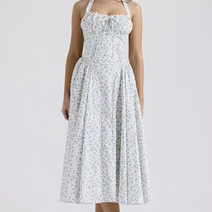 QFZ17- Vestido de Manga Corta con Cuello <span class=keywords><strong>en</strong></span> V y Mangas Abullonadas Plisadas - Product Image 1