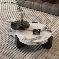 Nouveau Style blanc salon Table à thé meubles de maison moderne verre trempé marbre pierre ronde Table basse ensemble