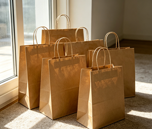 Kraft paper gift bags made of thickened kraft paper with paper rope <b>handles</b> formed by heat pressing process sturdy - Product Image 2