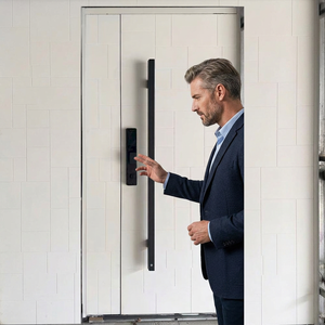 <span class=keywords><strong>Porte</strong></span> d'entrée intelligente de luxe moderne Prima, en aluminium et acier blanc, avec design géométrique en blocs, pour villa - Product Image 5