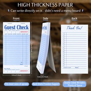 แผ่นเช็คบิลสีน้ำเงินขนาด 6.75x3.5 นิ้ว สำหรับพนักงานร้านอาหาร - Product Image 2