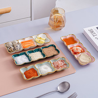 Plat de service en céramique à trois compartiments, design moderne et luxueux MingLun, écologique, forme rectangulaire, durable, passe au lave-vaisselle, plats à sauce