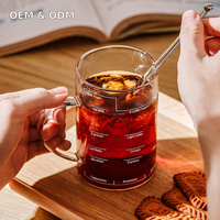 Mug à café en verre borosilicate 430 ml avec guide de recettes pour chat, tasse transparente résistante à la chaleur pour latte et café glacé, vente en gros OEM