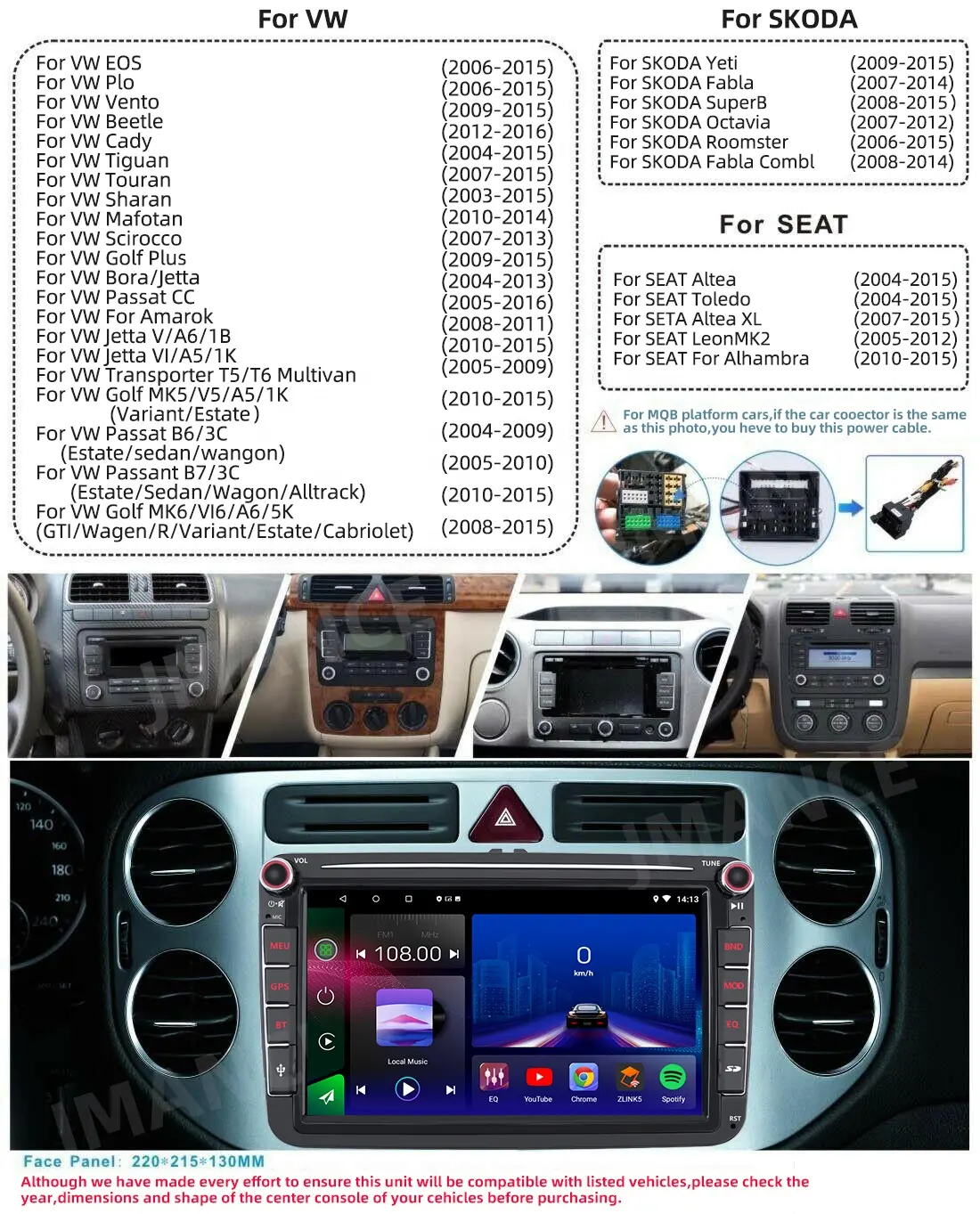 Jmance 8 pouces pour Volkswagen 2 Din GPS Navigation Android Auto Carplay voiture lecteur DVD auto électronique