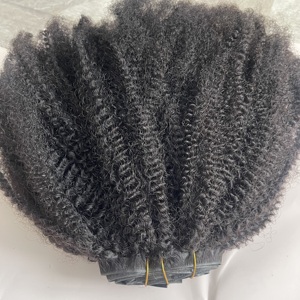 Natürliche Schwarze Nahtlose Clip-in Echthaar-Perücke für Frauen Lockiges Haar Kinky Curly Clip-in Haarverlängerungen - Product Image 1