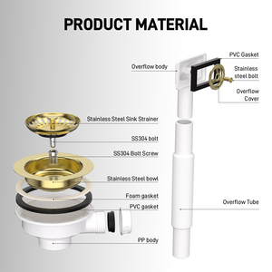 TOPWAY <span class=keywords><strong>Siphon</strong></span> de vidange de lavabo moderne en acier inoxydable doré brossé et plastique 114 mm, installation facile pour <span class=keywords><strong>cuisine</strong></span> d'hôtel, qualité supérieure - Product Image 1