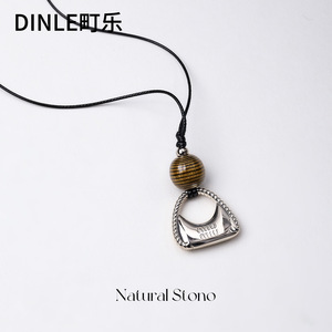 สร้อยคอเชือกหินธรรมชาติ Dinle พร้อมจี้โลหะผสมสังกะสีสีดำรูปทรงเรขาคณิต สำหรับกระเป๋า เสื้อสเวตเตอร์ สายคล้องคอ สไตล์ลำลอง - Product Image 3