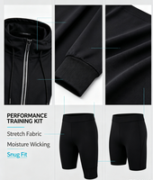 Ensemble Athleisure Printemps Homme Adulte : T-shirt de Compression à Manches Longues, Short de Sport et Veste de Course Extensible Quadridirectionnel