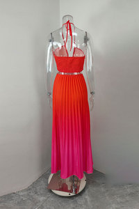 Vestido Largo de Verano para Mujer, Estilo Europeo y Americano, con Cuello Halter, Color Degradado, Plisado, Moderno, para Vacaciones en la Playa - Product Image 6