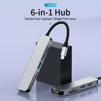 Hub USB-C 6 en 1, HDMI 4K, USB 3.0 5 Gbps, lecteur de cartes SD/TF, charge PD 100 W, adaptateur multiport, station d'accueil pour ordinateur portable, pour PC